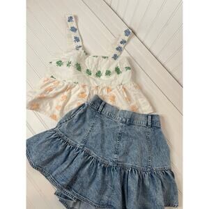 NWT American Eagle Denim Tiered Mini Skirt & Floral Babydoll Tank Bundle Size M